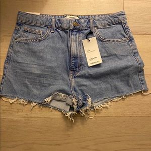 High waisted light wash jean shorts